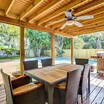 Tranquil Poolside Bliss Pergola Deck Turf Yard